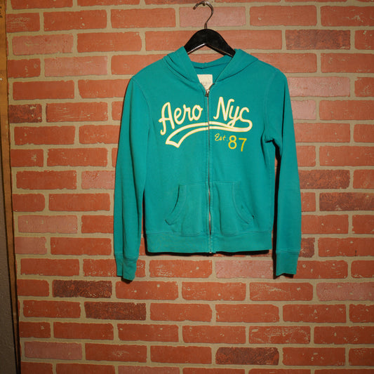 VTG Y2K Women's Aeropostale Aqua Zip-Up Hoodie