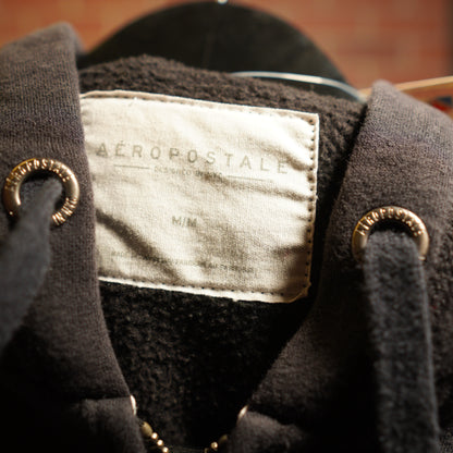 VTG Y2K Aeropostal Zip-Up Aqua Logo Black Hoodie