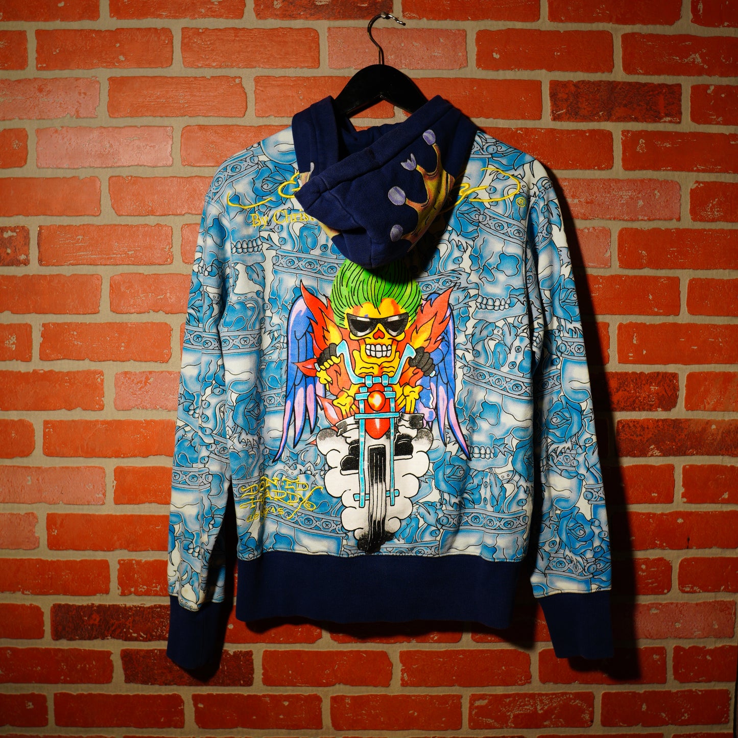 VTG Y2K Ed Hardy Blue Skulls Zip-Up Hoodie