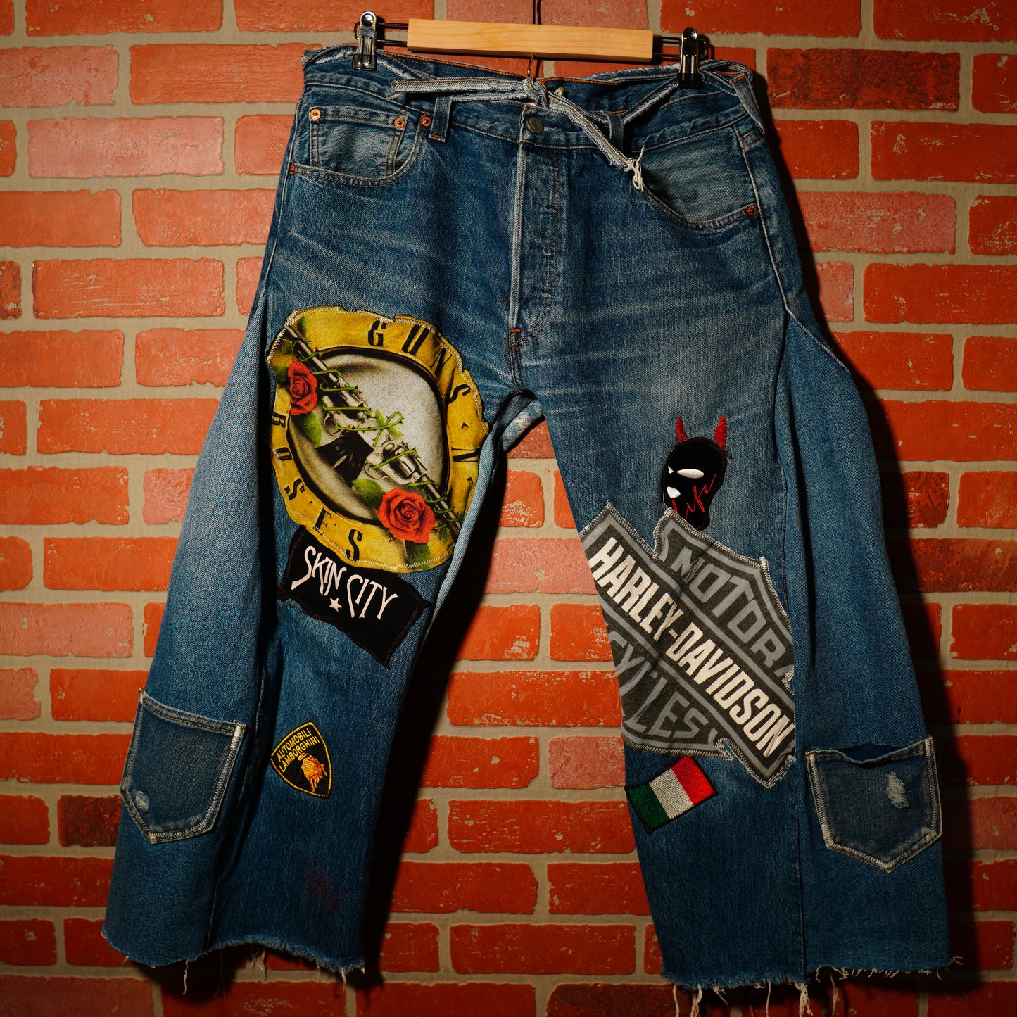 Custom Flaired Skin City Patched Denim Jeans