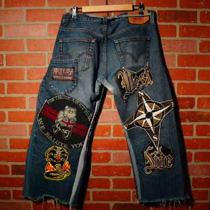 Custom Flaired Skin City Patched Denim Jeans