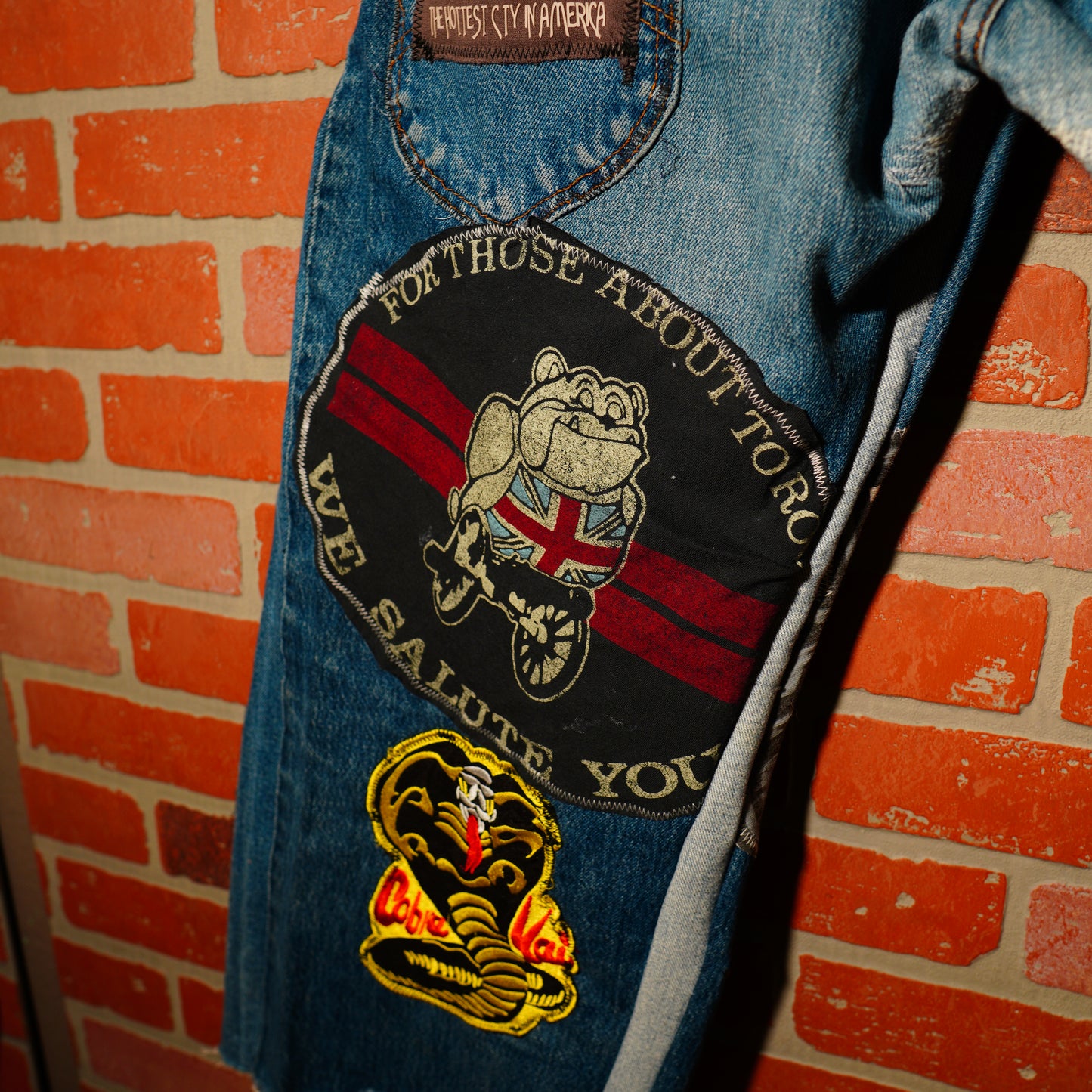 Custom Flaired Skin City Patched Denim Jeans