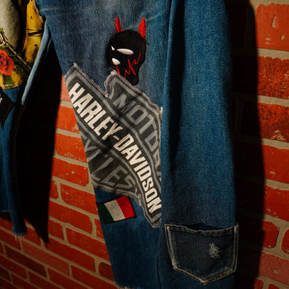 Custom Flaired Skin City Patched Denim Jeans