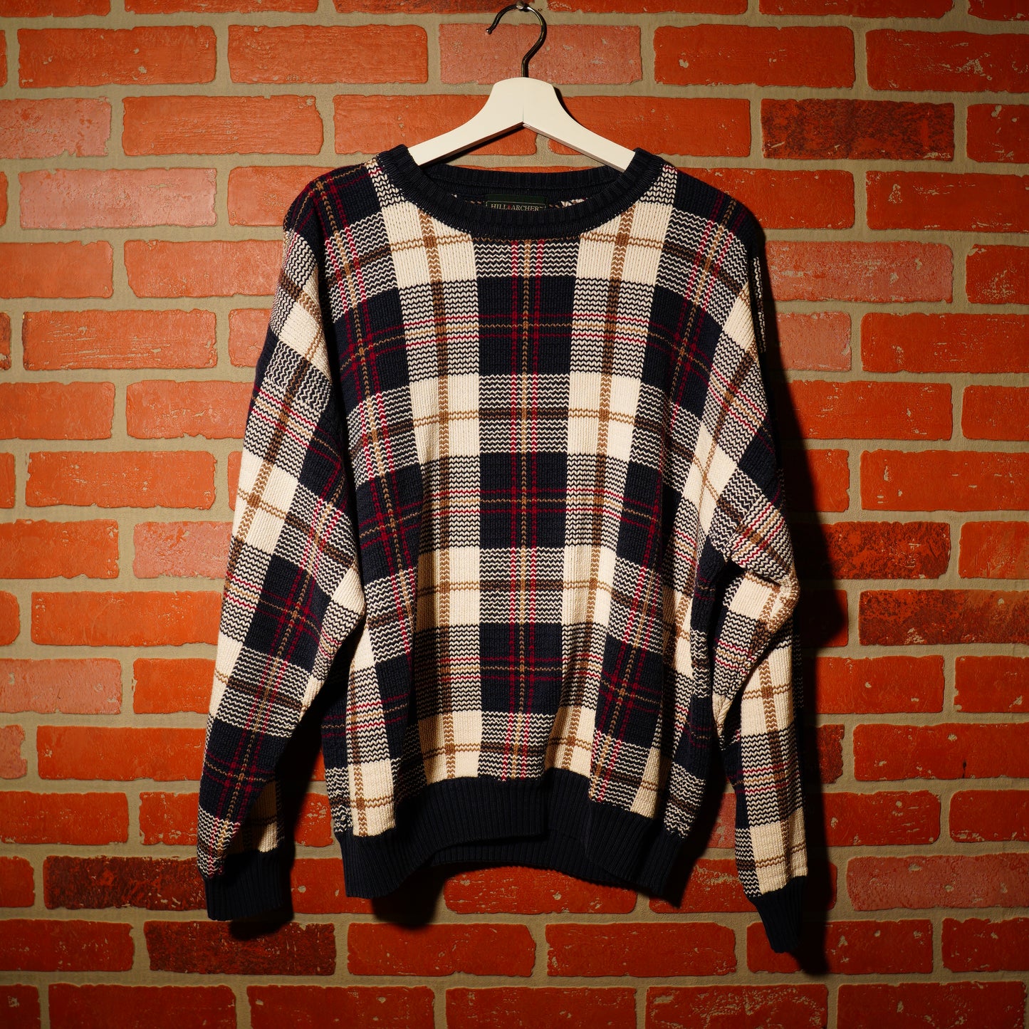 VTG Hill Archer Plaid Navy/White Knit Sweater