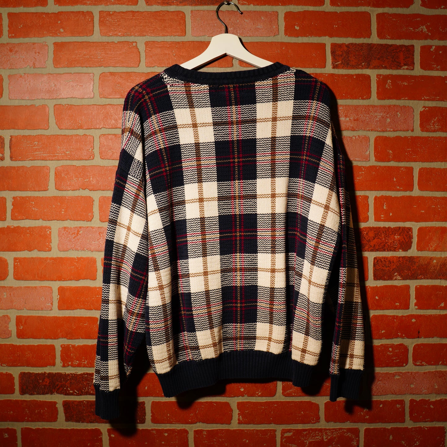 VTG Hill Archer Plaid Navy/White Knit Sweater