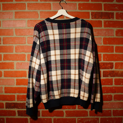 VTG Hill Archer Plaid Navy/White Knit Sweater