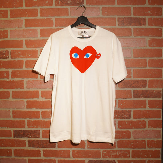 CDG Play Double Heart Blue Eyes White Tee