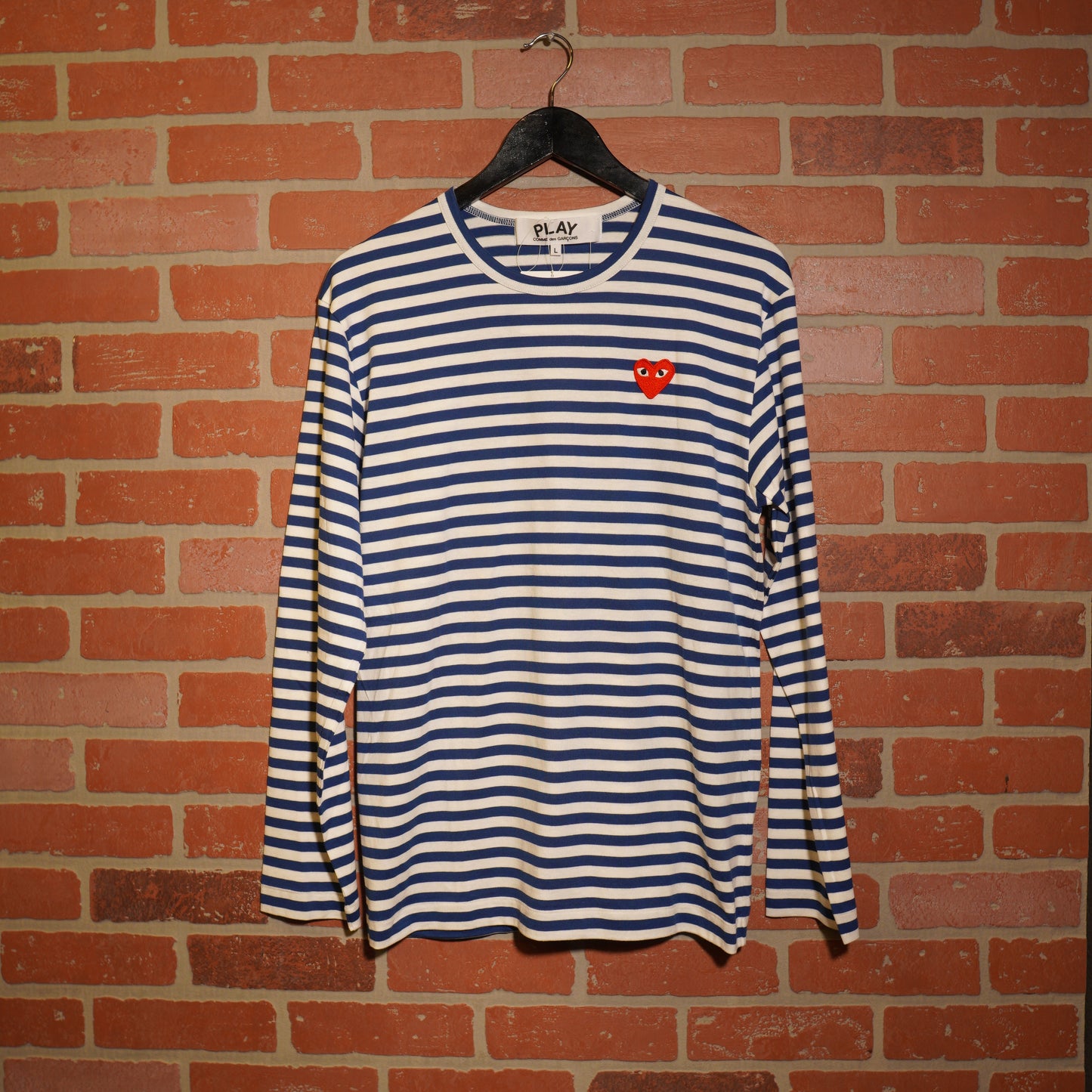 CDG Play Blue Stripe Heart L/S Tee