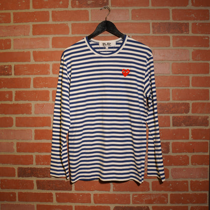 CDG Play Blue Stripe Heart L/S Tee