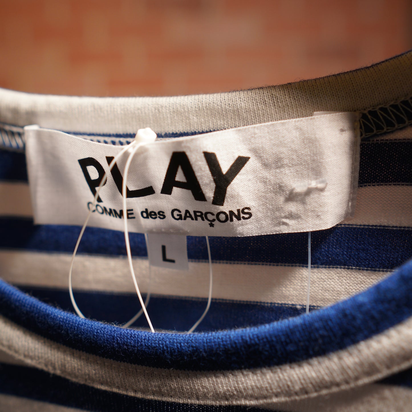 CDG Play Blue Stripe Heart L/S Tee