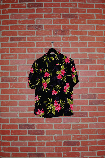 VTG Two Palms Pink Flower Hawaiian Shirt