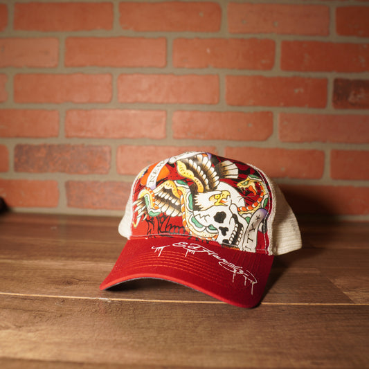 Y2K Ed Hardy Red Trucker Hat