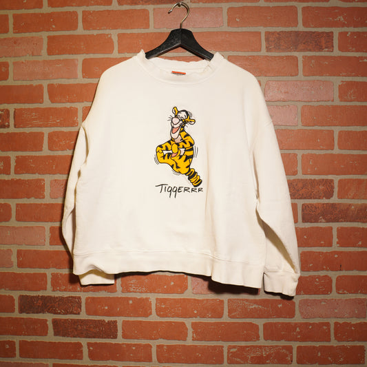 VTG Distressed Disney Tigger Embroidered White Crewneck