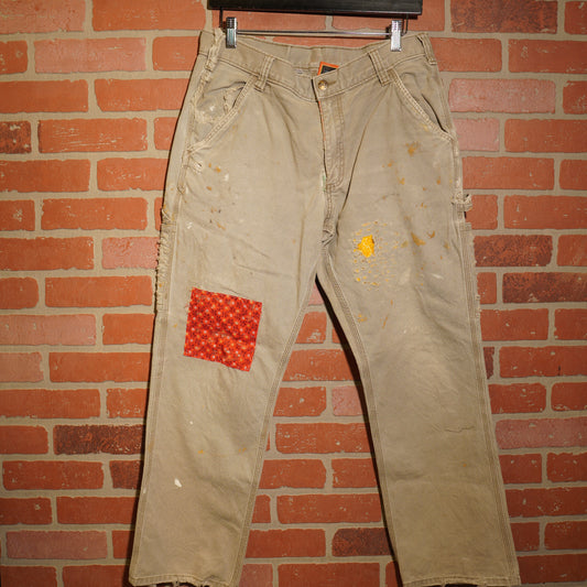 VTG Custom Carhartt Distressed & Patched Grey Pants