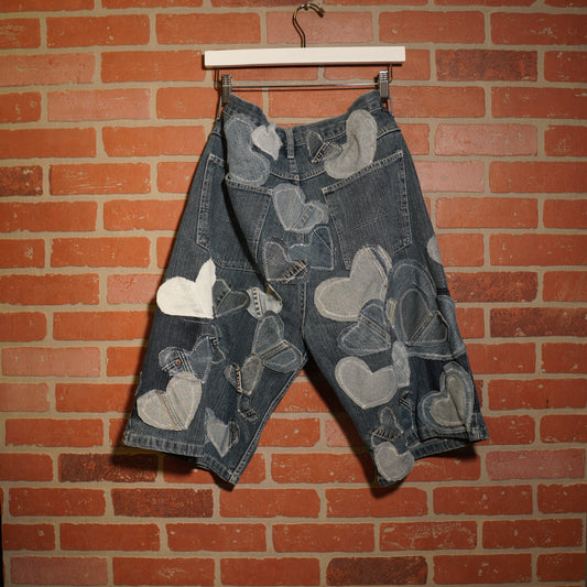 Trevs1of1 Custom Denim Hearts Bugle Boy Jean Shorts