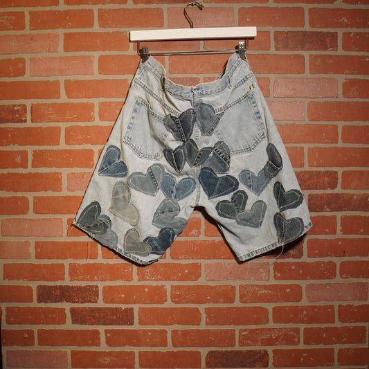 Trevs1of1 Custom Denim Hearts Backroad Blues Jean Shorts