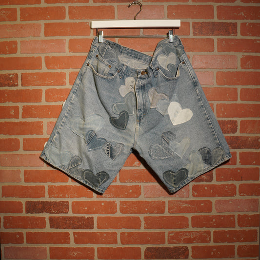 Trevs1of1 Custom Wrangler Denim Hearts Jean Shorts