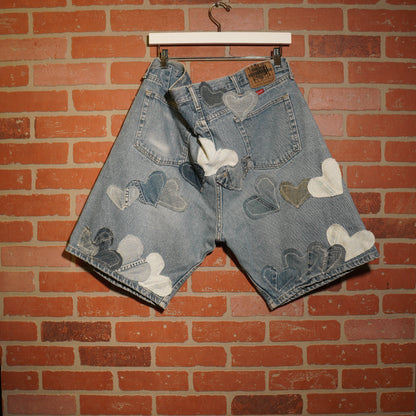 Trevs1of1 Custom Wrangler Denim Hearts Jean Shorts