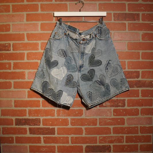 Trevs1of1 Custom Levis Denim Hearts Orange Tab Jean Shorts