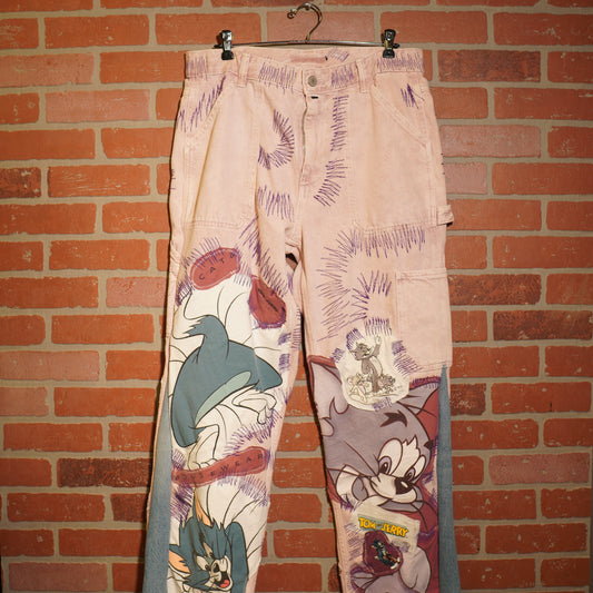Trevs1of1 Custom Tom & Jerry Flared Jeans