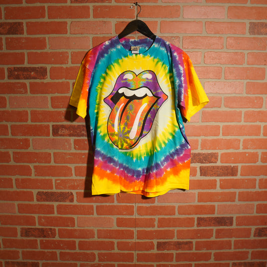 VTG DS Liquid Blue Rolling Stones Logo Tye-Dye Tee