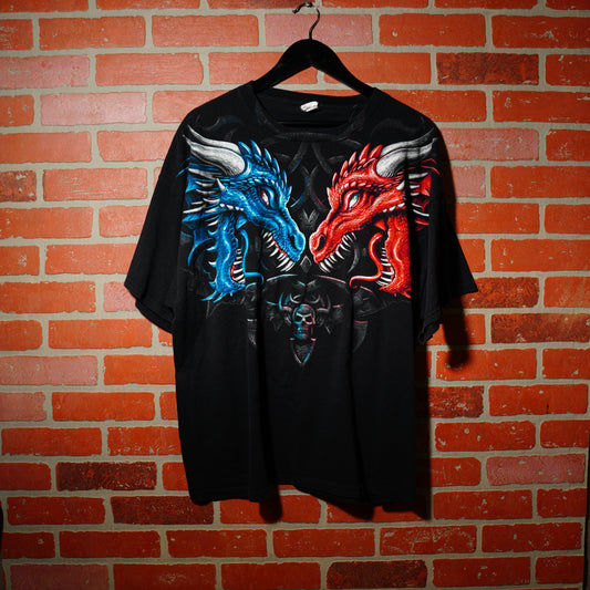 VTG Y2K Blue & Red Dragon Tee