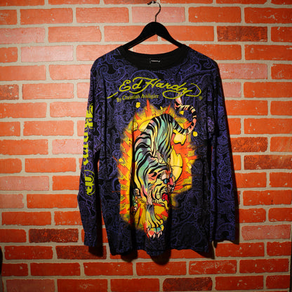 VTG Y2K Ed Hardy Purple L/S AOP