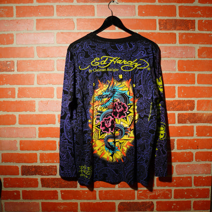 VTG Y2K Ed Hardy Purple L/S AOP