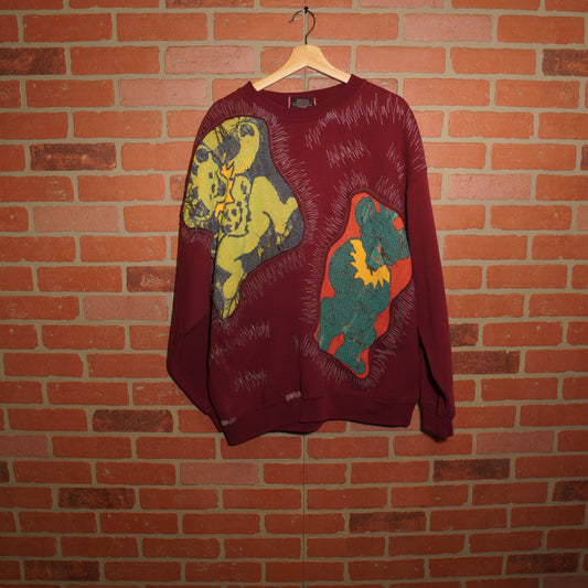 Trevs1of1 1990's Grateful Dead Dancing Bears Dark Red Discuss Crewneck