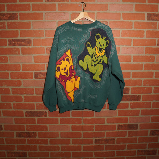 Trevs1of1 1990's Grateful Dead Dancing Bears Teal Ultra Fleece Crewneck