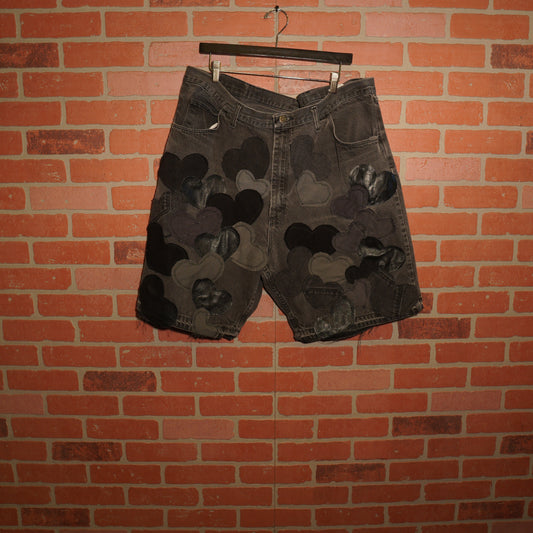 Trevs1of1 Denim Hearts Black Custom Levis Jean Shorts
