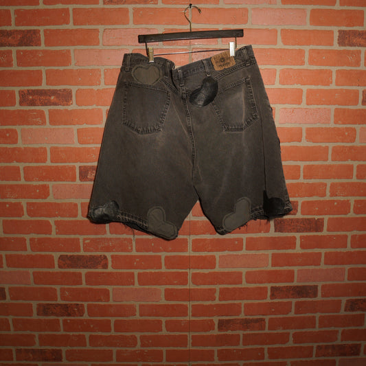 Trevs1of1 Denim Hearts Black Custom Levis Jean Shorts