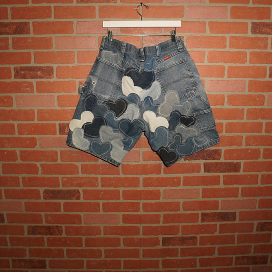 Trevs1of1 Denim Hearts Blue Custom Wranglers Jean Shorts