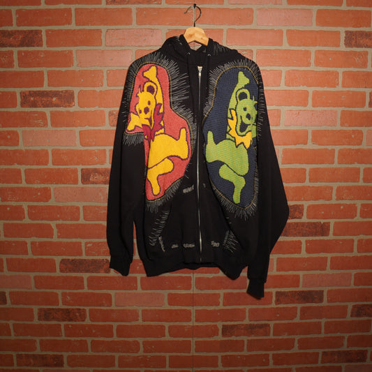 Trevs1of1 1990's Grateful Dead Dancing Bears Black Zip-Up Hoodie