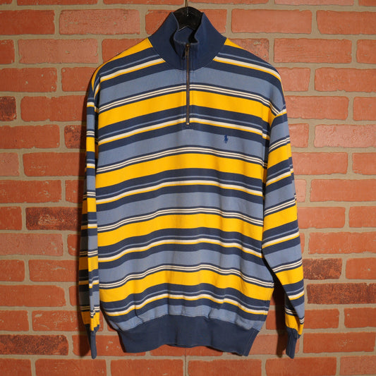 VTG Polo By Ralph Lauren Quarter-Zip Striped Sweater