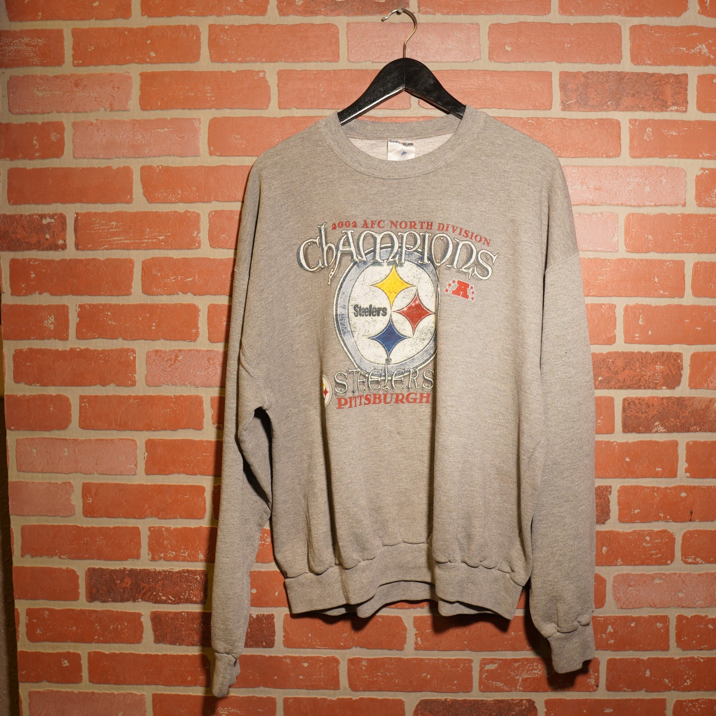 VTG 2002 NFL Pittsburgh Steelers Grey AFC North Champs Crewneck