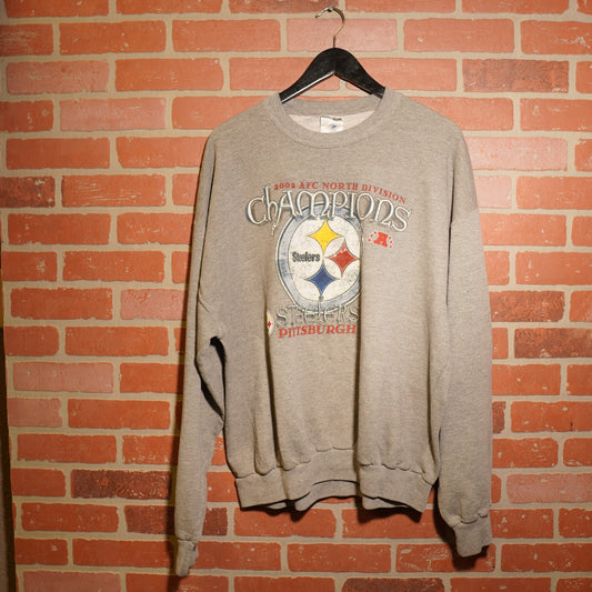 VTG 2002 NFL Pittsburgh Steelers Grey AFC North Champs Crewneck
