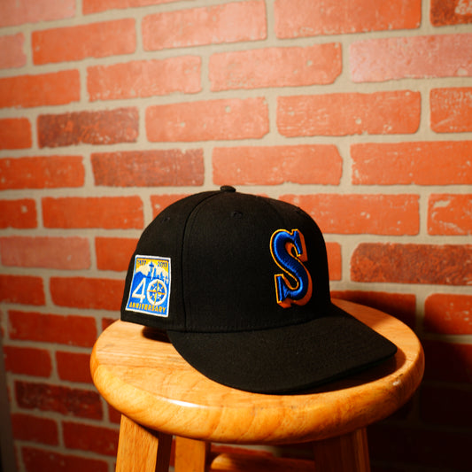 MLB Seattle Mariners Black 40th Anniversary Patch Fitted Hat