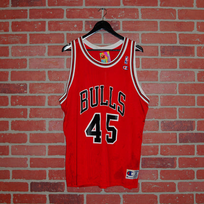 Vtg Sunfaded Champion NBA Chicago Bulls Jordan Pinstripe Jersey