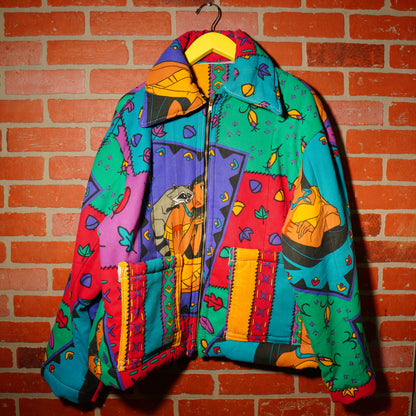 VTG 90s ALL OVER PRINT POCAHONTAS LONG SLEEVE ZIP UP COMFORTER JACKET