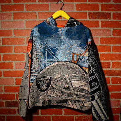 VTG 90s LA RAIDERS ALL OVER PRINT WOVEN TAPESTRY HOODIE