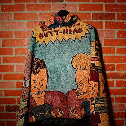 TREVS1OF1 BEAVIS AN BUTTHEAD CUSTOM WOVEN TAPESTRY HOODIE