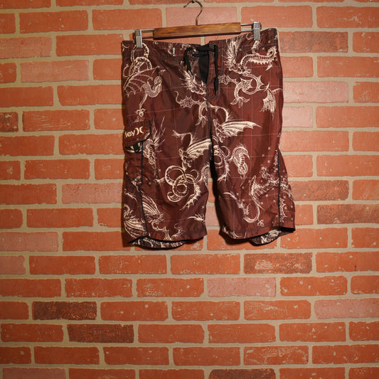 VTG Y2K Hurley Dragons Swim Shorts