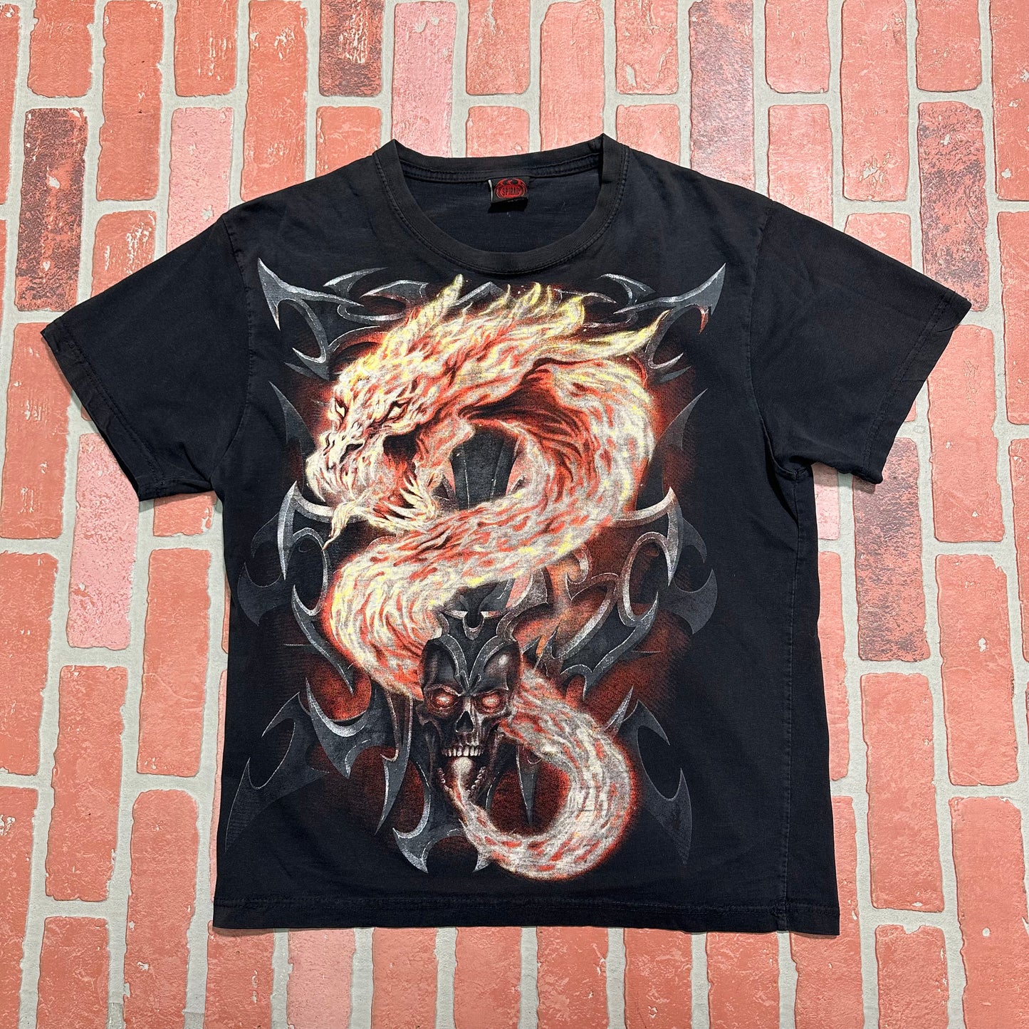 VTG Y2K Spiral Dragon Skull Tee