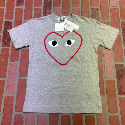 CDG Play Grey Outline Heart Tee
