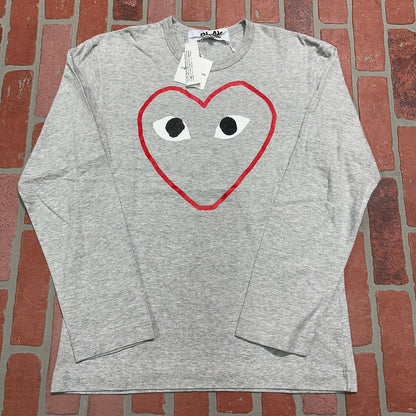 CDG Play Outline Heart L/S Grey Tee