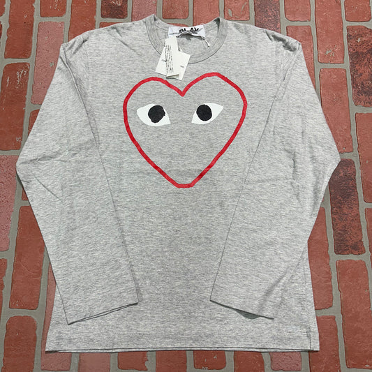 CDG Play Outline Heart L/S Grey Tee