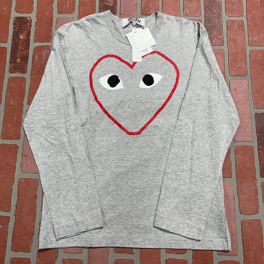 CDG Play Grey Outline Heart L/S Tee