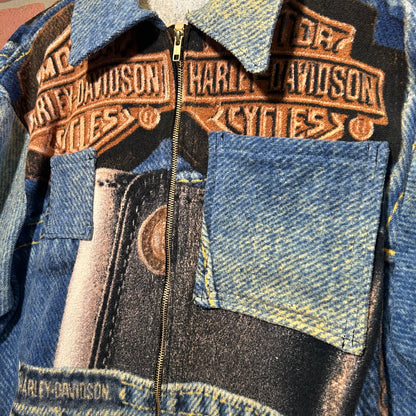 Trevs1of1 2003 Custom Harley Davidson Denim Jean Towel Zip Up Polo