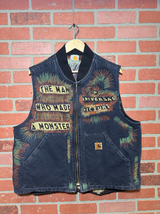 Trevs1of1 Custom 90's Purple Carhartt Frankenstein Multi-Color Chain Stitched Zip Up Vest